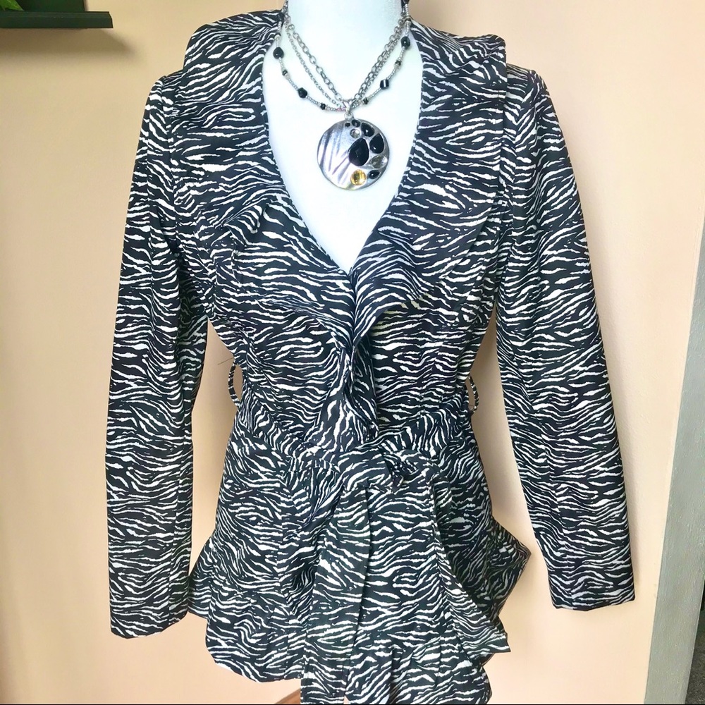 Sandro Studios Zebra print ruffled Blazer Black / White jacket Size:SM